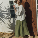 R: SION gathered linen skirt (Color: Chocolate; Size: XS)