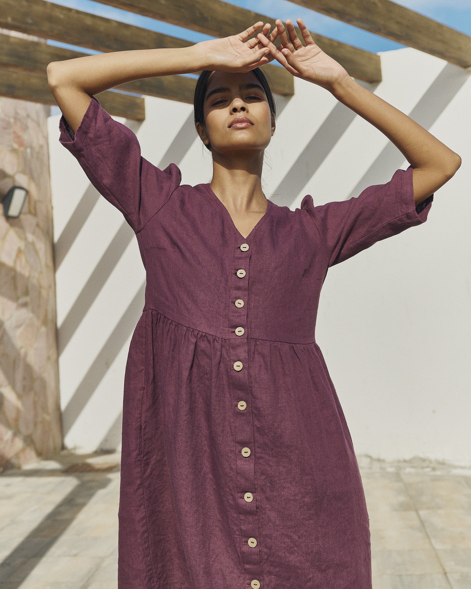RONDA button down linen dress - Admiral Blue / XS