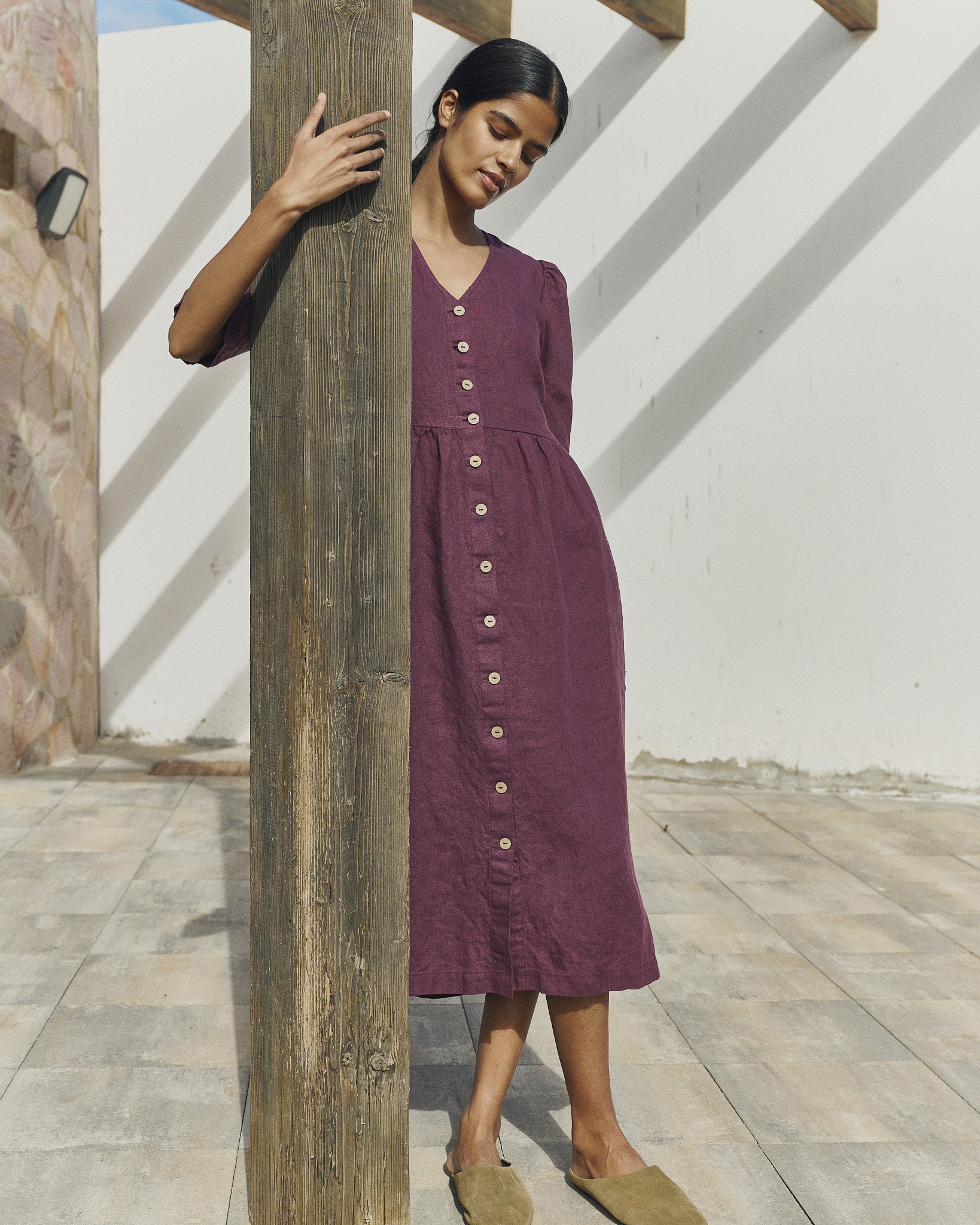 RONDA button down linen dress - Admiral Blue / XS
