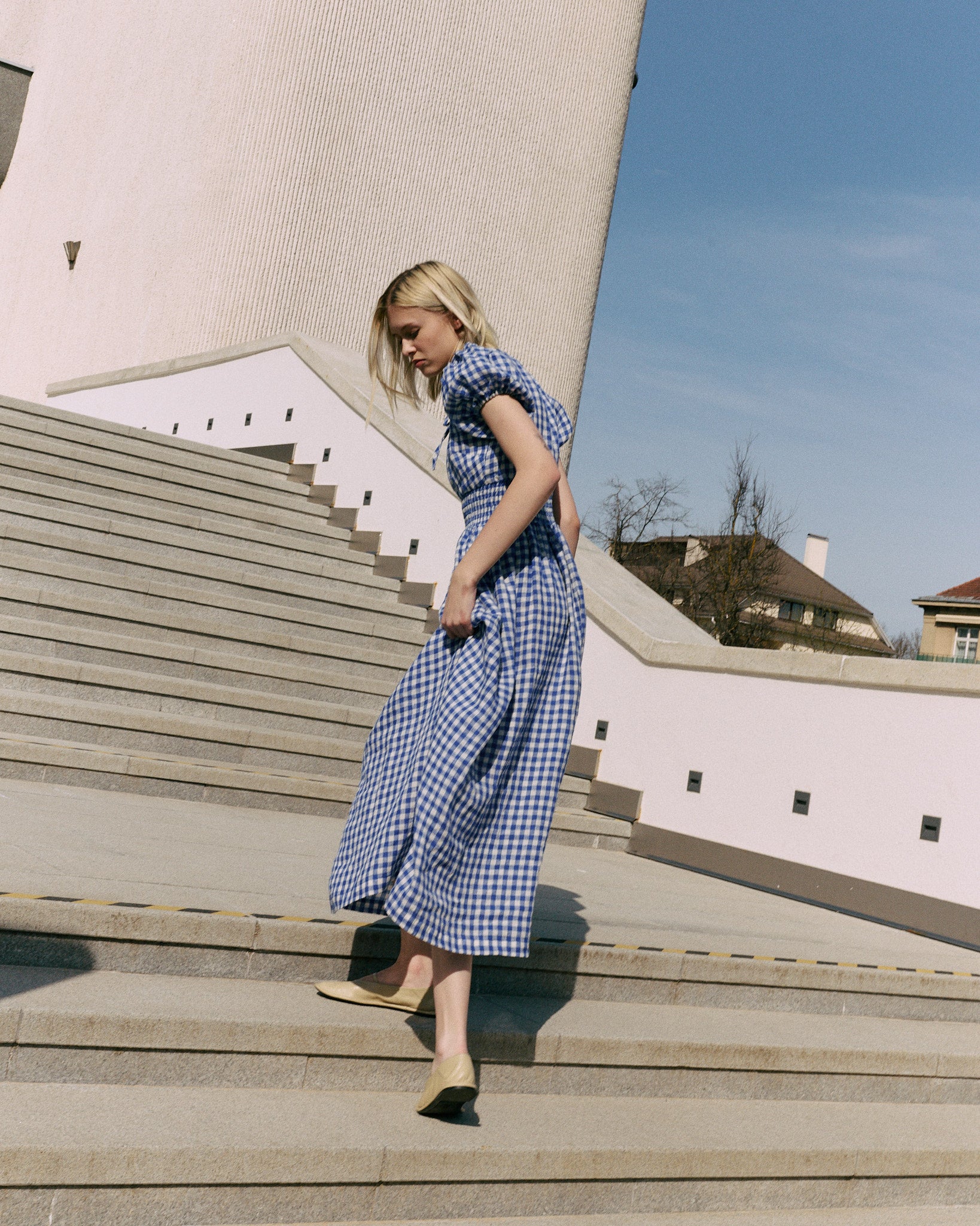 linen smocked midi dress Freya Smocked Linen Midi Dress