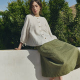 R: SION gathered linen skirt (Color: Chocolate; Size: XS)