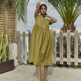 R: Maxi MAMA-2 short sleeve linen dress (Color: Natural/Grey Stripes; Size: S - MAXI length)