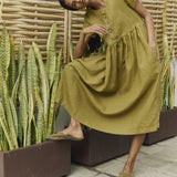 Maxi MAMA-2 short sleeve linen dress