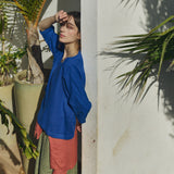 OLD LONDON round neck oversized linen top