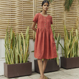 Midi MAMA-2 short sleeve linen dress