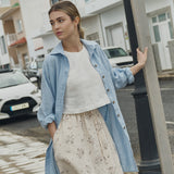 R: BAY cropped linen top (Color: Natural/Grey Stripes; Size: XS)