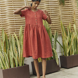 Midi MAMA-2 short sleeve linen dress