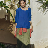 R: SION gathered linen skirt (Color: Chocolate; Size: XS)
