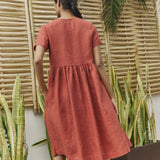 Midi MAMA-2 short sleeve linen dress