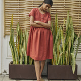 Midi MAMA-2 short sleeve linen dress