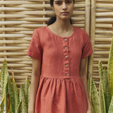 Midi MAMA-2 short sleeve linen dress