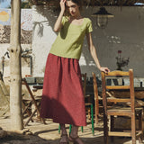 R: Alba scoop neck fitted linen top (Color: Juniper Green; Size: S)