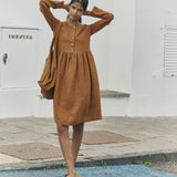 Long sleeve midi MAMA linen dress