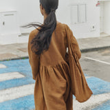 R: Long sleeve midi MAMA linen dress (Color: Toast; Size: S - MIDI length)