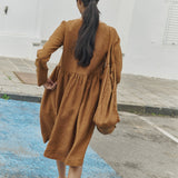 Long sleeve midi MAMA linen dress