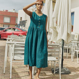 R: Sleeveless maxi MAMA linen dress (Color: Raspberry Grid; Size: XL - MAXI length)