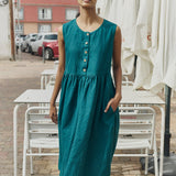 R: Sleeveless maxi MAMA linen dress (Color: Raspberry Grid; Size: XL - MAXI length)