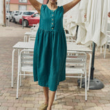 R: Sleeveless maxi MAMA linen dress (Color: Raspberry Grid; Size: XL - MAXI length)