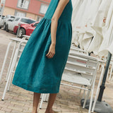 R: Sleeveless maxi MAMA linen dress (Color: Raspberry Grid; Size: XL - MAXI length)