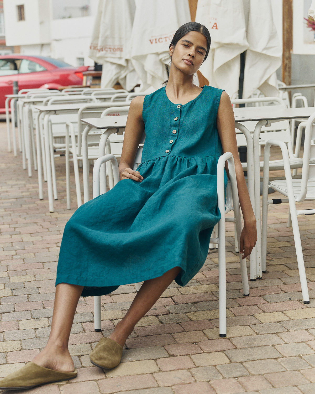 linen maxi dress sleeveless MAMA neckline and halter back Material:95% Viscose 5% Spandex SAINT's Guide to Corset bust_36