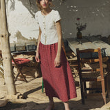 R: SION gathered linen skirt (Color: Moroccan Red; Size: M/L)