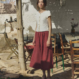 R: SION gathered linen skirt (Color: Admiral Blue; Size: M/L)