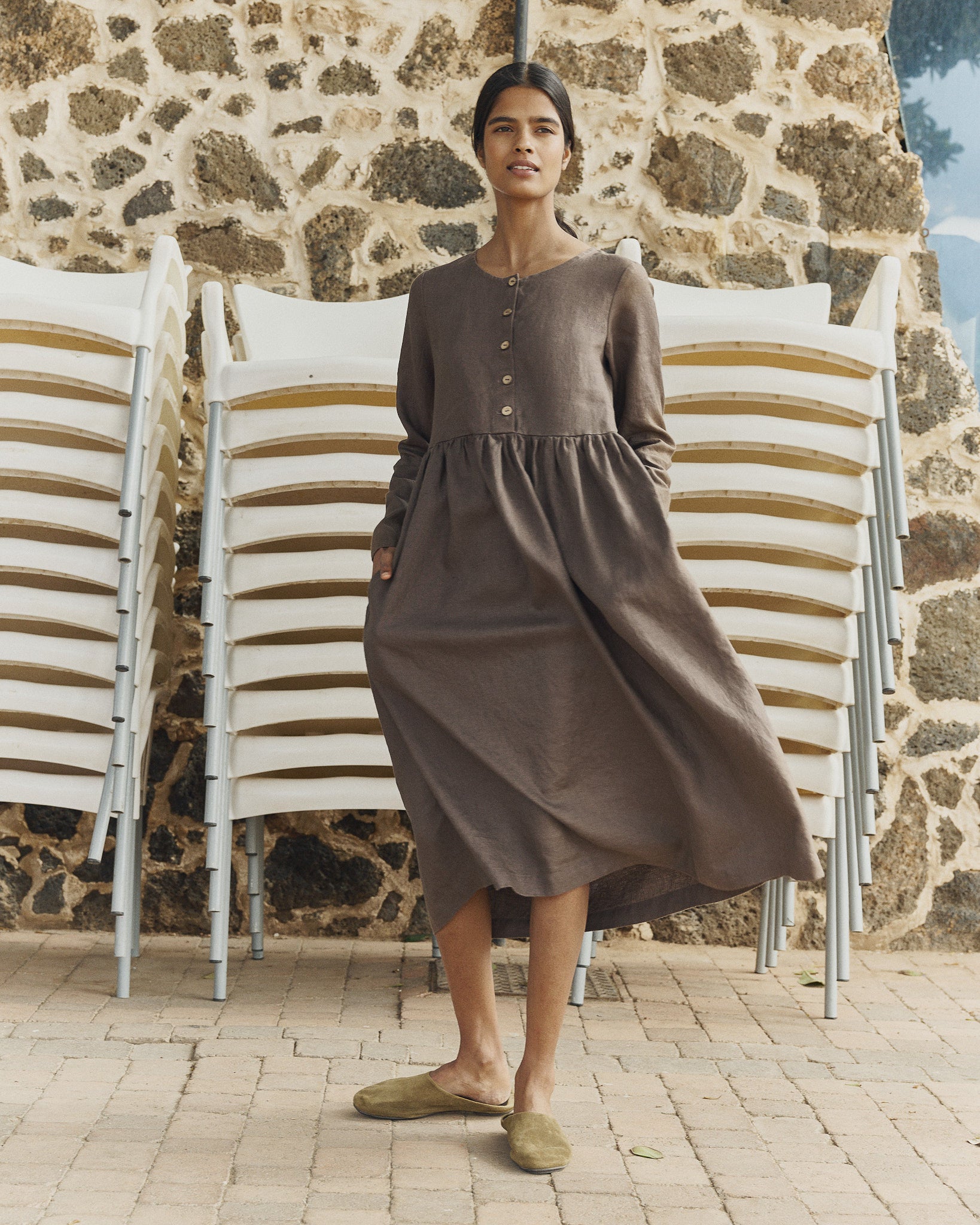 cotton linen maxi dresses Purcolt Women's Cotton Linen Maxi Dress Casual V Neck Long Sleeves Loose Sundress Summer Beach Shirt Dress with Pockets, Size: 2XL, Brown