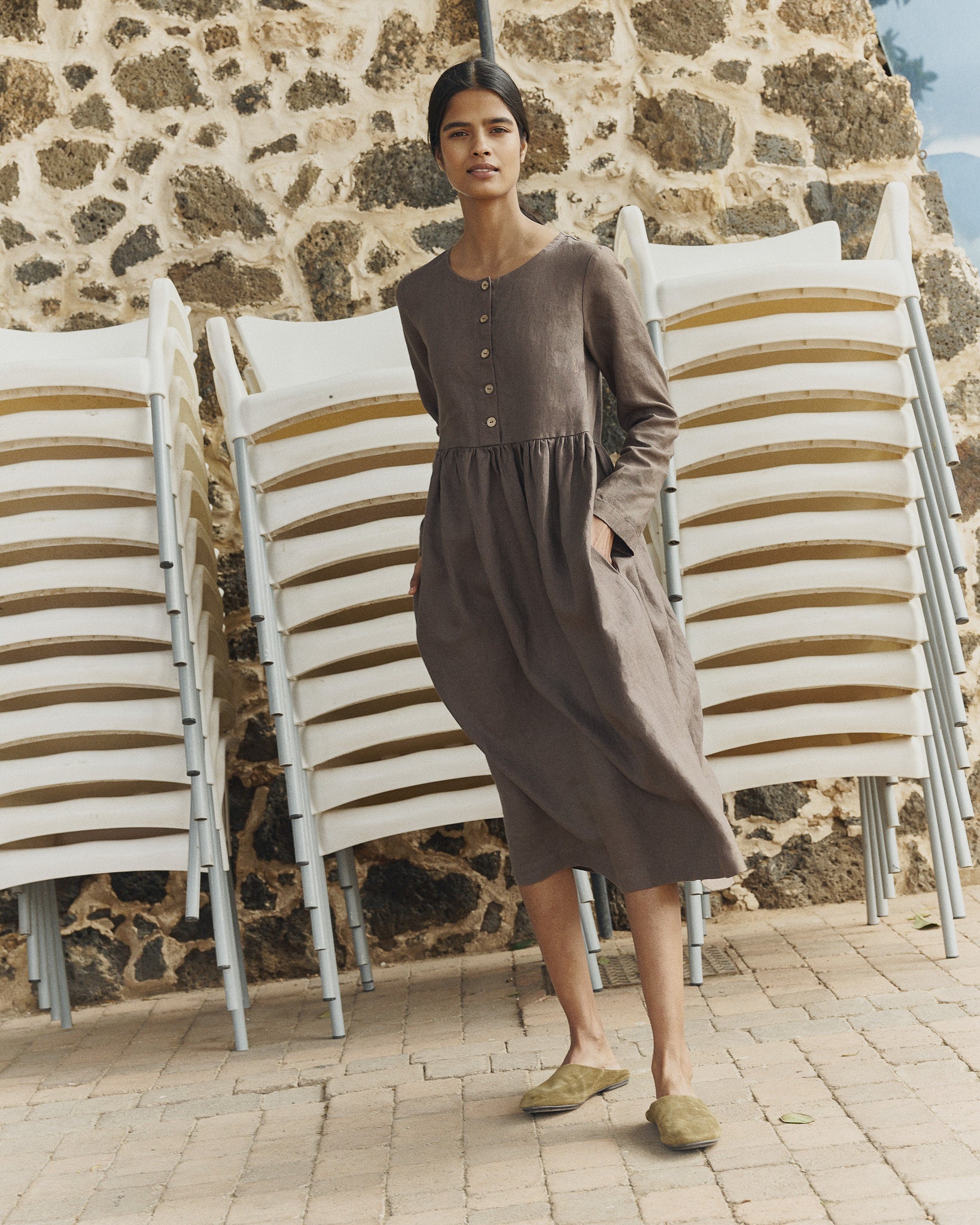 Long sleeve Maxi MAMA linen dress