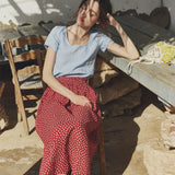 R: SION gathered linen skirt (Color: Admiral Blue; Size: M/L)