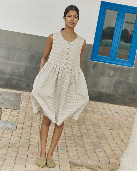 Linen Beige Midi Dress – MAMA Sleeveless