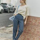 R: DOOLIN high-waisted linen pants (Color: Dark-Grey-Blue; Size: M)