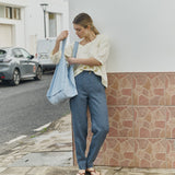 R: DOOLIN high-waisted linen pants (Color: Dark-Grey-Blue; Size: M)