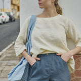 R: JANUARY loose linen top (Color: Deepest Black; Size: S)