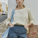 R: JANUARY loose linen top (Color: Deepest Black; Size: S)