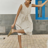 customized: Sleeveless midi MAMA linen dress (Color: Natural/White Gingham; Size: M/L - MIDI length)