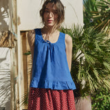 R: SION gathered linen skirt (Color: Admiral Blue; Size: M/L)