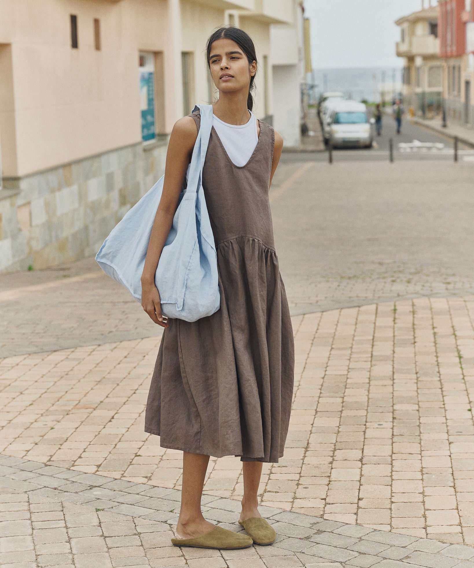 oversized linen dress The Puff-Sleeve Hooded Linen Maxi Dress