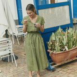 R: REINE waisted linen dress (Color: Cobalt Blue; Size: M)