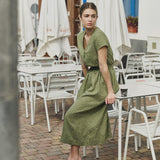 R: REINE waisted linen dress (Color: Cobalt Blue; Size: M)