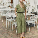 R: REINE waisted linen dress (Color: Cobalt Blue; Size: M)