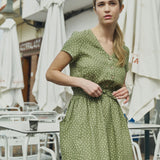 R: REINE waisted linen dress (Color: Cobalt Blue; Size: M)