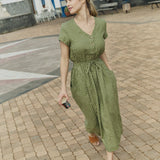 R: REINE waisted linen dress (Color: Cobalt Blue; Size: M)