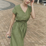R: REINE waisted linen dress (Color: Cobalt Blue; Size: M)