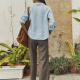 R: KENA classic linen pants (Color: Dark-Grey-Blue; Size: L)