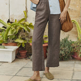 R: KENA classic linen pants (Color: Dark-Grey-Blue; Size: L)