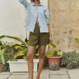 R: SOLLER linen shorts (Color: Olive; Size: M)