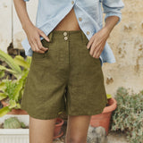 R: SOLLER linen shorts (Color: Olive; Size: M)