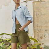 R: SOLLER linen shorts (Color: Olive; Size: M)