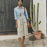 MARSEILLE linen front snap skirt