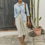 R: MARSEILLE linen front snap skirt (Color: Marsala; Size: XL)